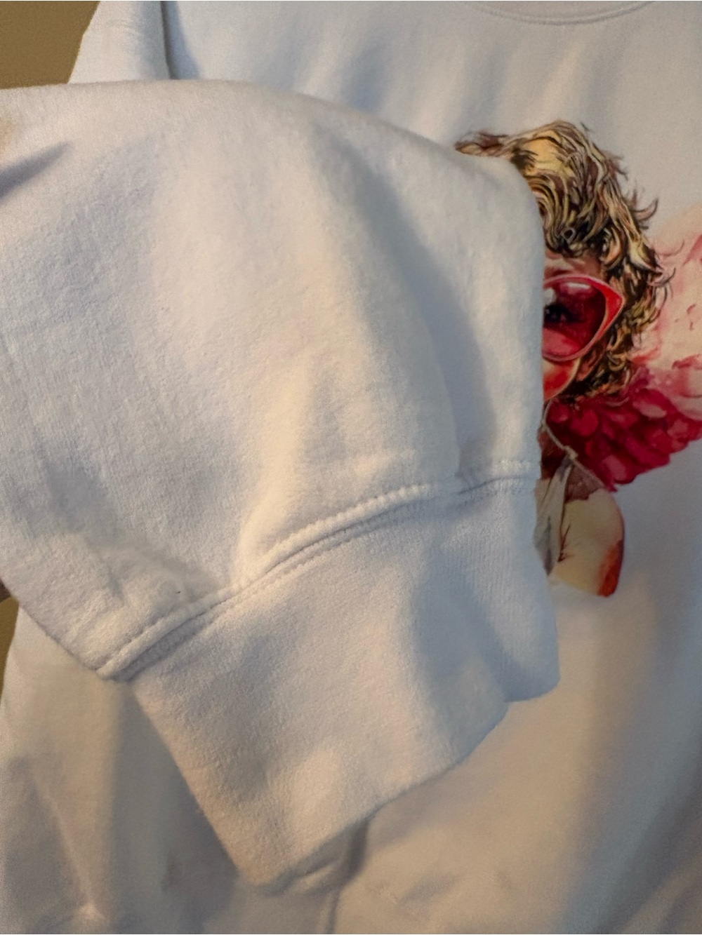Graphic Angel Cherub Bubblegum Pink Sunglasses Sweatshirt White Size Large - Picture 6 of 12